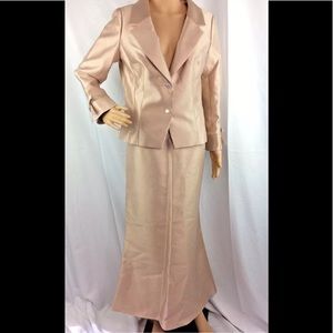 Teri Jon Pinky Beige 2pc Dress Set Gown Silk Wool